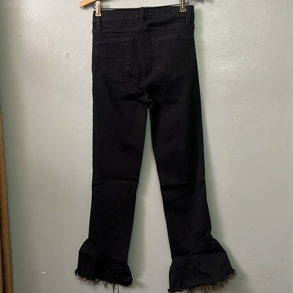 PAIGE Hoxton Straight Ankle Black Jeans Ruffle Distressed Hem - Picture 3 of 9